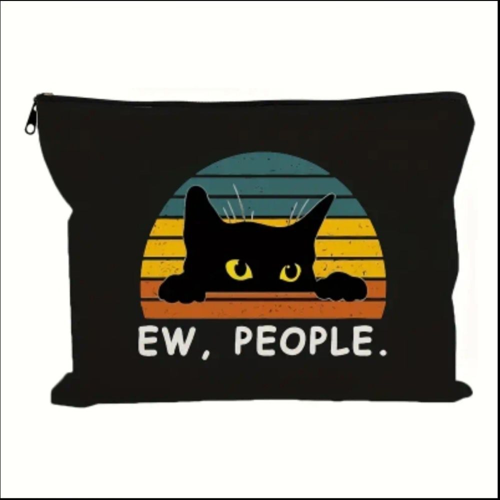 Ew, people cat zipper cosmetic bag funny black cat travel bag antisocial…